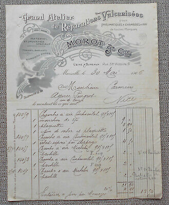  MARSEILLE 1906  -  MOROT & Cie  : Atelier De Réparations Vulcanisées   ! • 4€