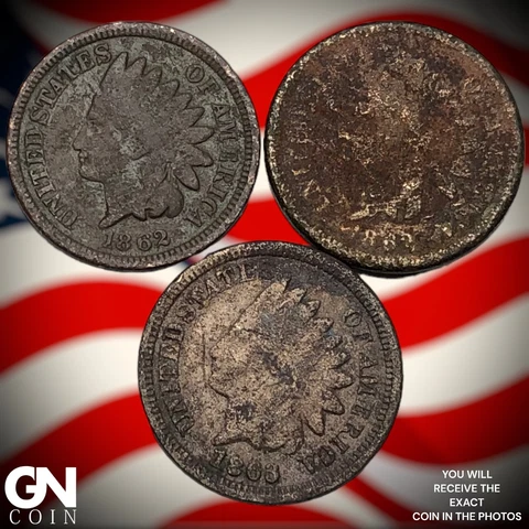 1862, 1862, 1863 Indian Head Cent Penny  Q6759 Cover