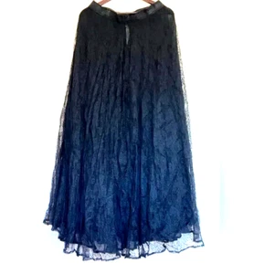 Black Lace Maxi Skirt Pleated Elegant GOTH Medium Victorian Flowy Floral Lined - Picture 1 of 8