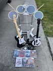 Rock Band Guitar Hero Wii Bundle Guitars drums mic Games Tested Works
