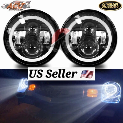For Triumph TR6 1969-1976 Round Projector 7" LED Headlights Halo Angel Eyes DRL Foto 1 de 4
