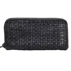 Geldbörse Sirio Paul.hide Brieftasche Vintage Leder Geflochten Leder Schwarz - Picture 1 of 4