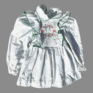 Vintage Polly Flinders Girls Polka Dot Smocked Dress Embroidery Prairie SIZE 4 - Picture 1 of 9