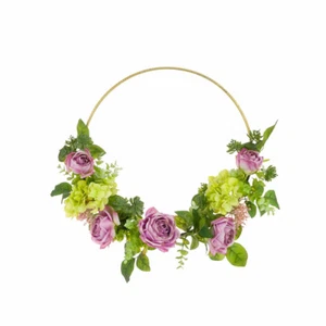 Faux Silk Rose and Hydrangea Wreath Hoop 49cm/19 Inch Diameter Mauve - Picture 1 of 1