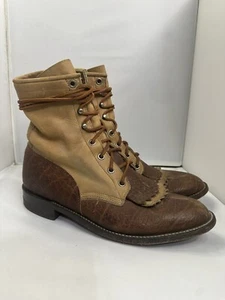 Justin Bay Apache Lacer Boots Women's 7.5 B Leather Roper Distressed Two Tone - Picture 1 of 12