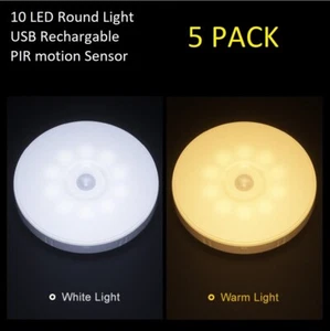 5 x 10 LED Luz con sensor de movimiento USB Inalámbrica Pared Gabinete Escalera Noche Lámpara PIR - Imagen 1 de 11