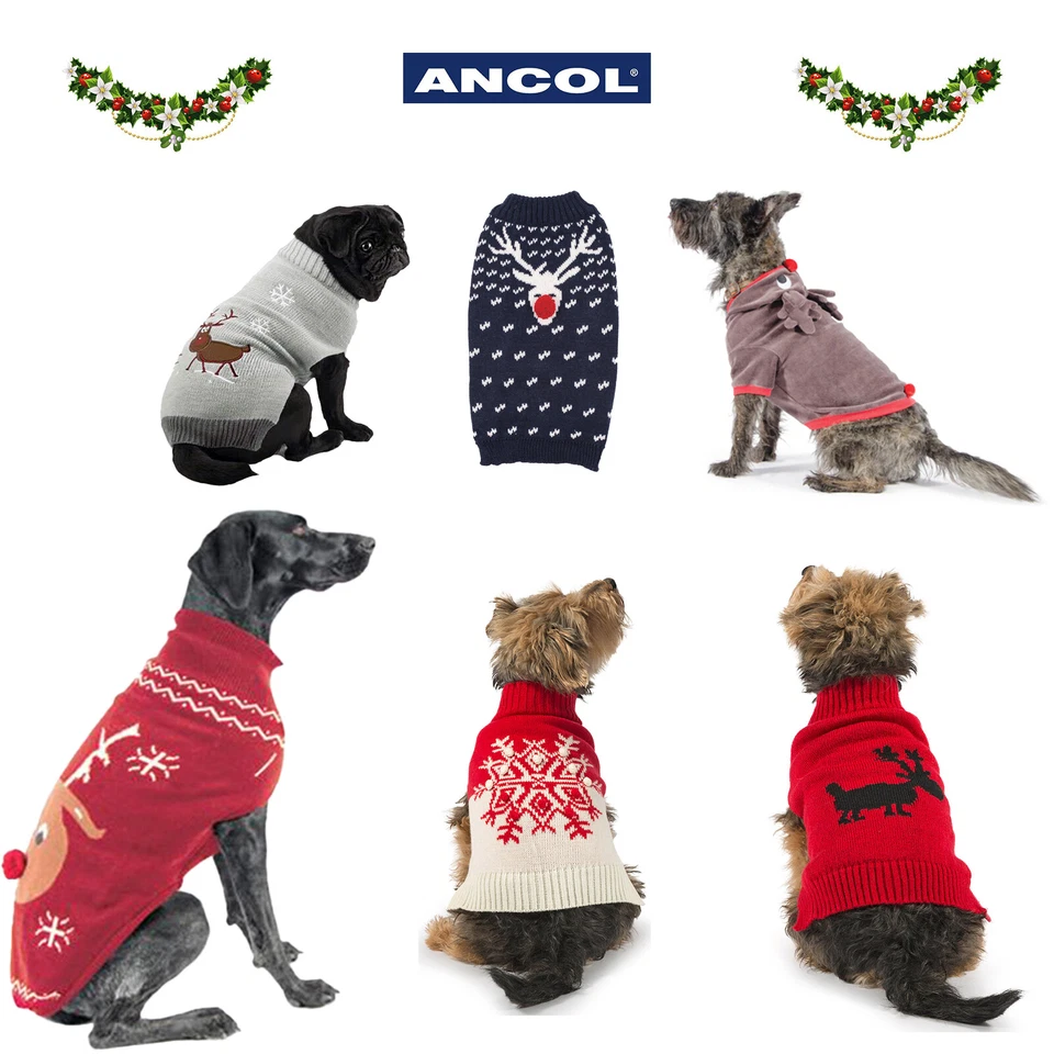 Xmas Dog Jumper Christmas Gift Ancol Warm Cosy Sweater Snowflake Reindeer Santa - Image 1 of 1
