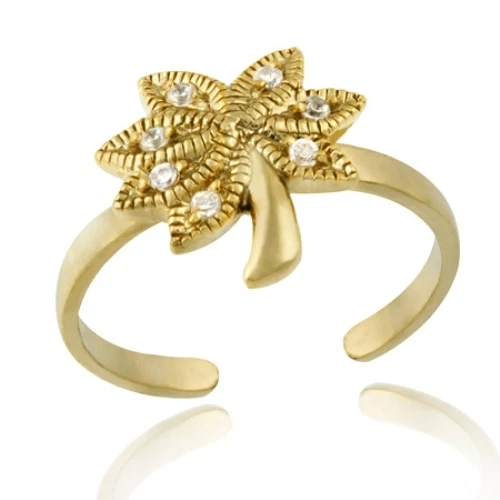 18k Gold/Silber Designer Inspiriert Cz Palme Zehen Ring - Bild 1 von 1