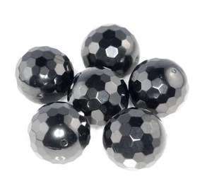 19MM BLACK JET GEMSTONE ORGANIC MICRO FACETED ROUND LOOSE BEADS 7.5inch 10 BEADS - Picture 1 of 4