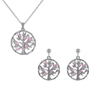 Parure Arbre Vie Collier Argent 925 et Zirconium + Boucles d'oreille assorties - Imagen 1 de 8