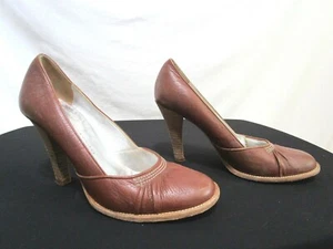 Cynthia Vincent Italy Brown Leather Pumps Heels Shoes Women Sz 36.5EU / 5.5-6 US - Picture 1 of 11