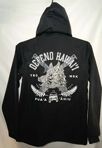 Defend Hawaii Snap Up Jacket Hood Lightweight Men’s Small Black Wild Boar Logo - Picture 1 of 17