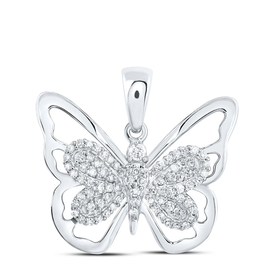 Colgante mariposa diamante redondo oro blanco de 10kt para mujer 1/5 Cttw Foto 1 de 1