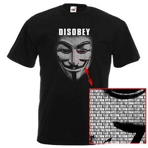 T-Shirt DISOBEY anonyme Maske FREEDOM OVER FEAR lustiges T-Shirt Vendetta Geschenk - Bild 1 von 6