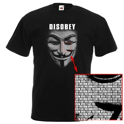 DISOBEY анонимный маска свободы над страх футболка смешной футболка Вендетта подарок - Изображение 1 из 4