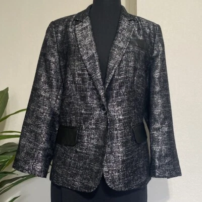 Blazer Allen B Schwartz Talla L Negro Plata Un Botón Metálico 3/4 Slv Chaqueta ** Foto 1 de 4