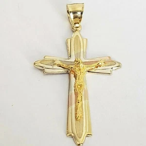 Real 14k gold Jesus crucifix cross pendant charm 1.80 inch - Picture 1 of 8