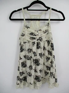 Decree Camisole Womens Small White Lace Trim Black Floral Print Sleeveless - Picture 1 of 13