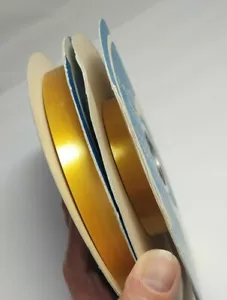 2 Partial Rolls Gold Satinette Rayon Ribbon Sticks to Itself When Moistened #15 - Picture 1 of 5