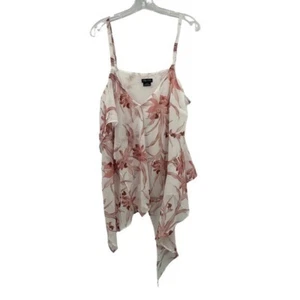 City Chic XS / 14 Floral Print Tunic Tank Top Blouse Asymmetrical Hem Red White - Picture 1 of 6