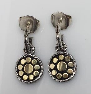 John Hardy Sterling Silver 18k Yellow Gold Dot Drop Dangle Earrings - Picture 1 of 9