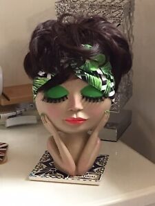Decorated Ladies Bust. Art Deco Ceramic Head Approx 10in High Homemade