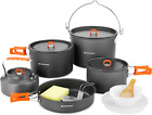 18Pcs Camping Cookware Large Size Hanging Pot Pan Kettle Set with Plastic Plates