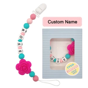 Personalised Name Pacifier Clip Customized Name Pacifier Chain Silicone Beads - Picture 1 of 13