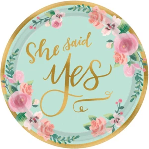 Bridal Shower Table Decorations Disposable Paper Party Plates x 8 She Said Yes - Picture 1 of 1
