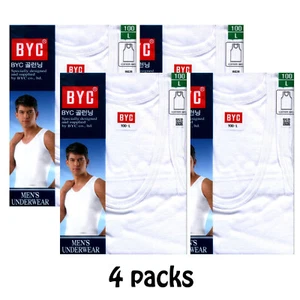 BYC Hombre Camiseta sin mangas Ropa interior Camisetas Blancas Algodón 100% Cuello en U 4 Paquetes Corea - Imagen 1 de 11
