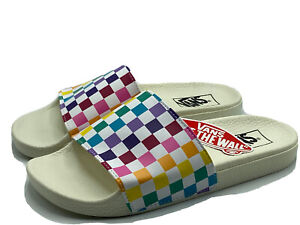 Vans Women's Size 7 Slides Slide-On Rainbow Check Checkerboard Multicolor New!