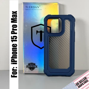 Case for iPhone 15 Pro Max - Blue Carbon Fiber | Rugged - Dual Layer | Tuerdan - Picture 1 of 11