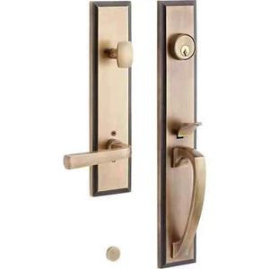 Signature Hardware Aurick Linkshänder massiv Messing gleichschließend Eingangstürhebel Set - Bild 1 von 4