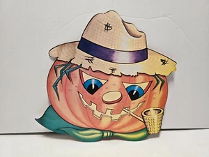 Vintage Pumpkin Scarecrow Die Cut Halloween Decoration USA 10" - Picture 1 of 2