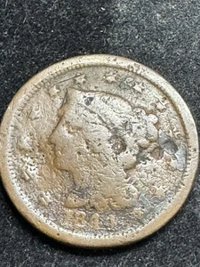 Centavo grande 1844, tipo cabello trenzado, envío 99c - Imagen 1 de 2