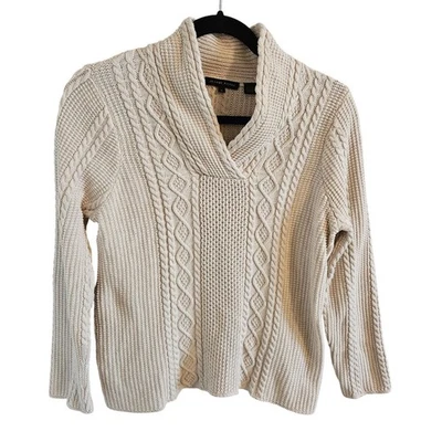 Suéter Jeanne Pierre Pescador Tejido Mujer Talla L Mantón Cuello en V Algodón Marfil Foto 1 de 4