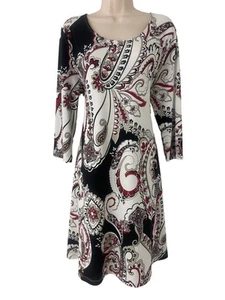 Chico's Size 1 = Medium/8 Paisley Print Trapeze Swing Dress A-Line Office Career - Picture 1 of 7