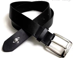 Cintura Vivienne Westwood in pelle bovina nera con logo sfera fibbia argento nuova con etichette - Foto 1 di 6