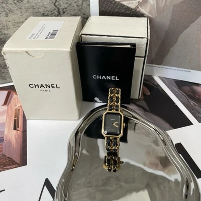 Première 香奈儿镀金石英首映链式手表黑色金色 — 第 1/4 张图片