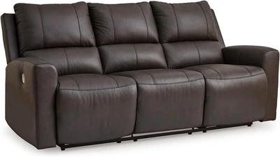 Sofá reclinable Boxmere moderno de cuero a juego eléctrico con puertos USB, marrón oscuro Foto 1 de 4