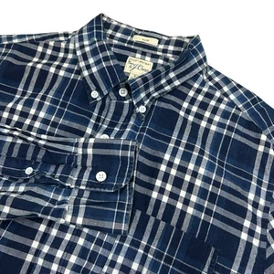 J Crew Indian Madras Hemd Herren Large blau kariert Slim Fit Baumwolle Langarm - Bild 1 von 6