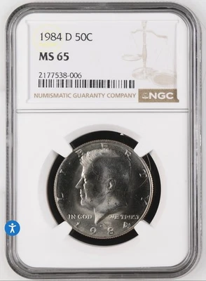 1984 d kennedy half dollar, MS-65 nice coin to have. - Image 1 of 2
