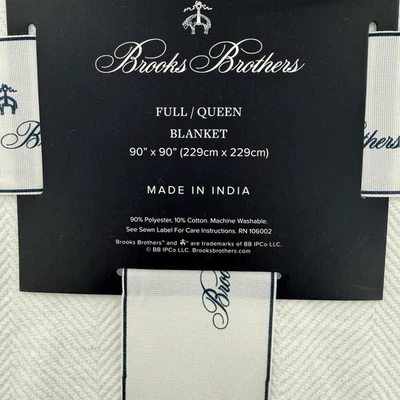Brooks Brothers Full / Queen Blanket White Textured Herringbone Decorative 90X90 - Image 1 of 4