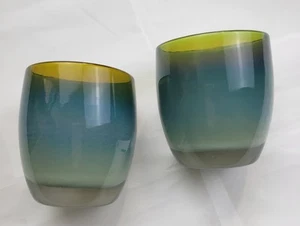 Set Of Two-Glassybaby Hudson Blue Green Votive Candle Holder Pre Truskelion - Picture 1 of 5