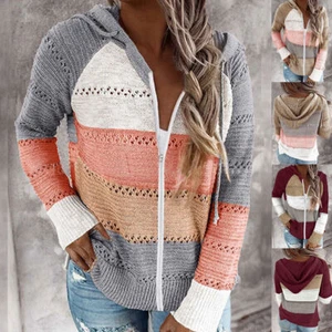 Womens Zip up Casual Knitted Cardigan Holiday Coat Jumper Sweater Tops Plus Size - Picture 1 of 24