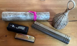 Regenstab, Mundharmonika, Rassel, Caxixi, Klangstäbe, Claves, Kleinpercussion - Bild 1 von 8