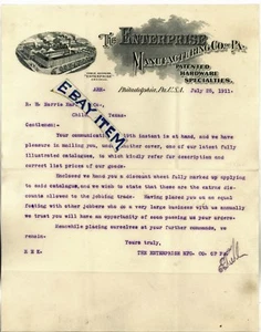 1911 Letterhead ENTERPRISE MANUFACTURING CO Philadelphia Pennsylvania E. E KIEHL - Picture 1 of 1