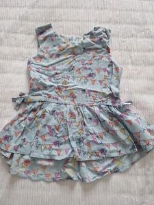 Girls Yumi Girl Patterned Blue Top With Frills Age 7/8 Excellent Condition - Picture 1 of 3