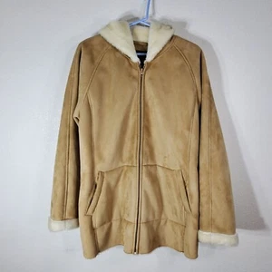Relativity Womens XL Tan Faux Suede Sherpa Lined Hooded Coat - Picture 1 of 9