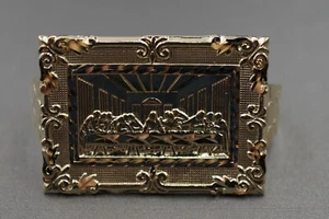 Anillo de dos dedos de oro amarillo liso de 10 K corte de diamantes para la última cena. Talla 8,5, 9 - Imagen 1 de 10